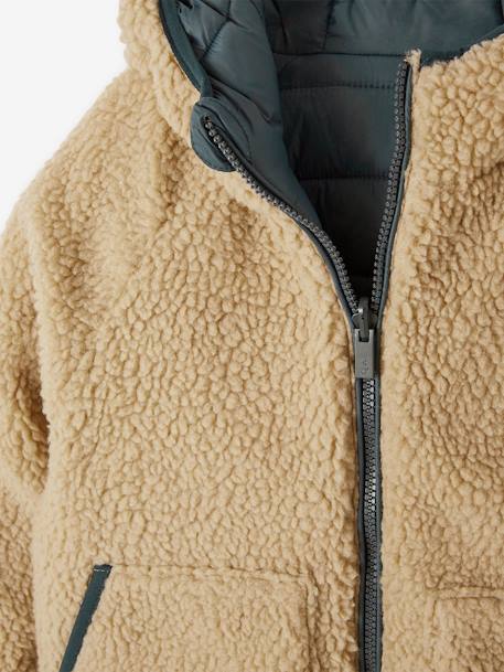 Reversible Hooded Jacket, Padded & in Sherpa, for Boys fir green - vertbaudet enfant 