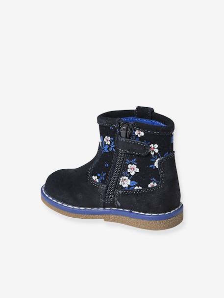 Printed Leather Boots with Zip for Babies printed blue - vertbaudet enfant 