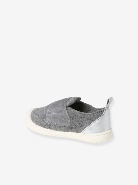 Felt Indoor Shoes with Hook-and-Loop Strap, for Babies marl grey - vertbaudet enfant 