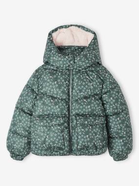 -Printed Jacket with Hood & Polar Fleece Lining for Girls