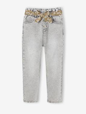 Girls-Paperbag Jeans + Floral Belt, for Girls