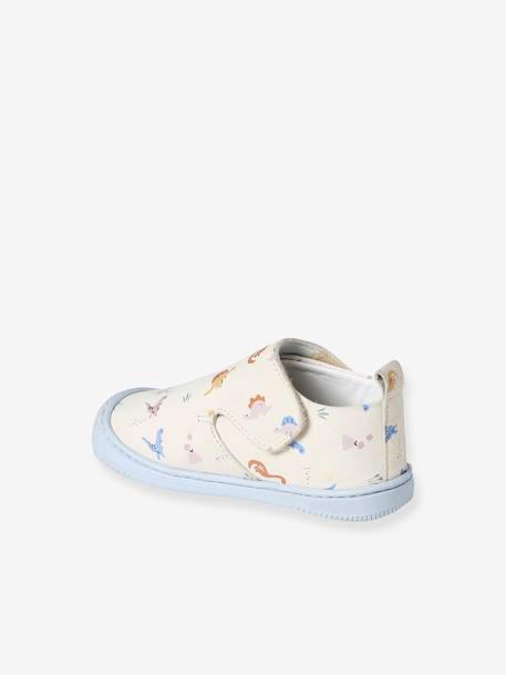 Indoor Shoes in Smooth Leather with Hook-&-Loop Strap, for Babies grey blue - vertbaudet enfant 