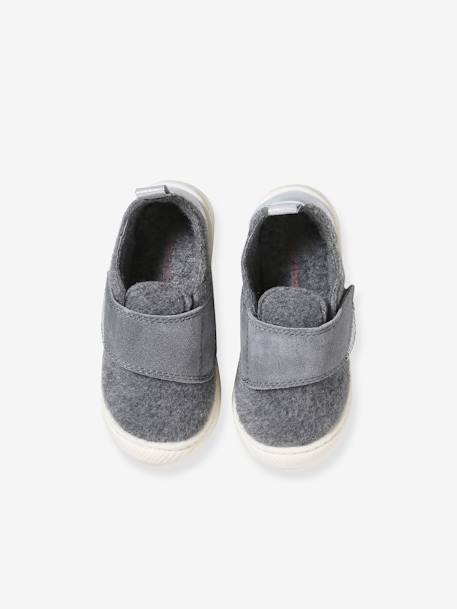 Felt Indoor Shoes with Hook-and-Loop Strap, for Babies marl grey - vertbaudet enfant 