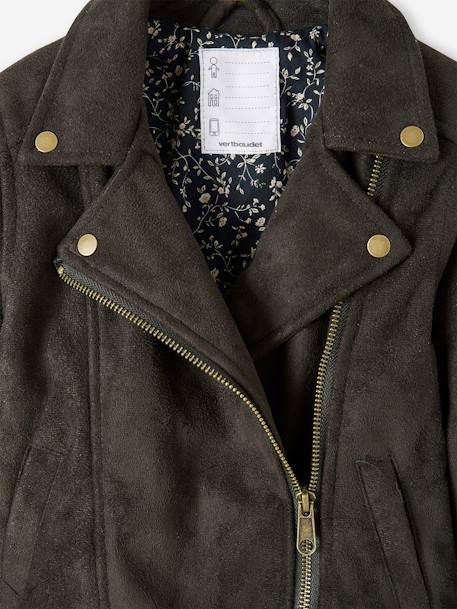 Perfecto Style Jacket in Nubuck for Girls anthracite+Camel - vertbaudet enfant 