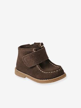 Leather Ankle Boots with Hook&Loop & Zips for Babies  - vertbaudet enfant