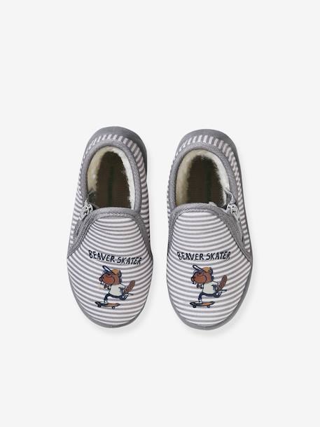 Printed Fabric Indoor Shoes with Zip, for Babies striped grey - vertbaudet enfant 