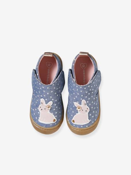 Chaussons bébé toile scratch blanc imprimé+bleu chambray+rose imprimé - vertbaudet enfant 