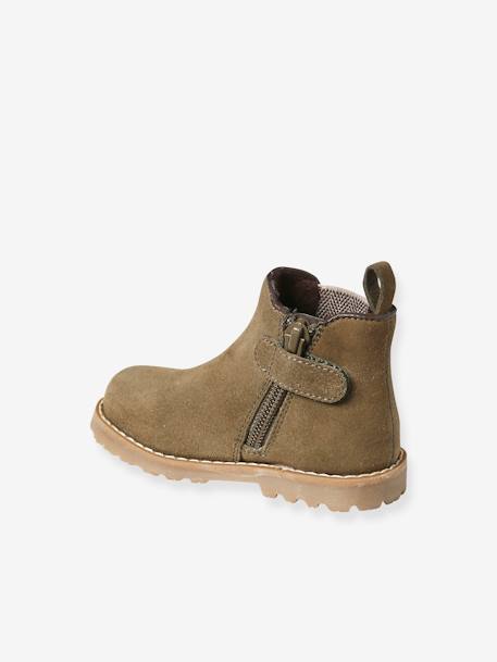 Boots en cuir zippées et élastiquées bébé kaki - vertbaudet enfant 