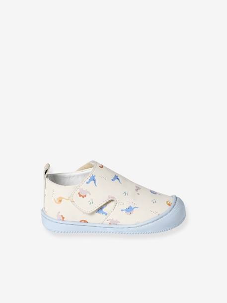 Chaussons scratchés bébé en cuir souple bleu grisé - vertbaudet enfant 