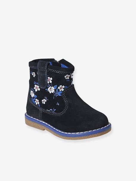 Printed Leather Boots with Zip for Babies printed blue - vertbaudet enfant 