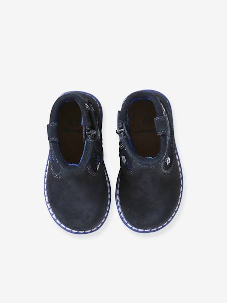 Printed Leather Boots with Zip for Babies printed blue - vertbaudet enfant 