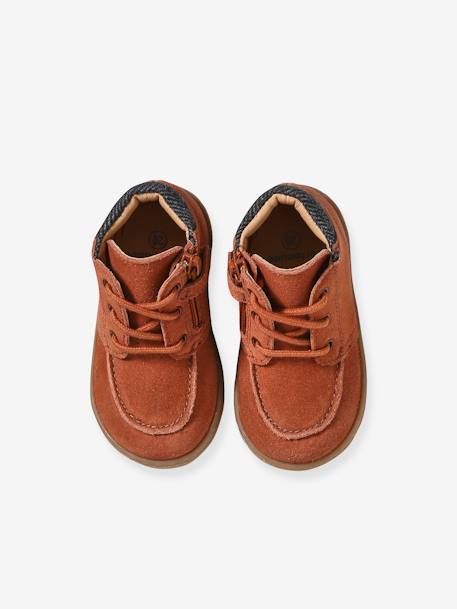 Leather Ankle Boots with Laces & Zips for Babies rust - vertbaudet enfant 