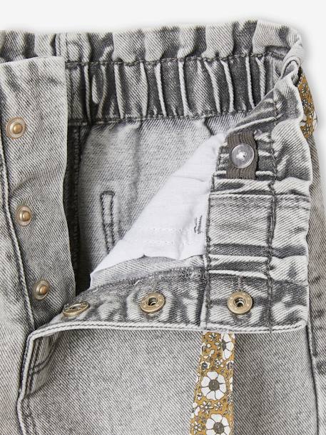 Jean style paperbag et sa ceinture fleurie fille denim brut+denim gris+stone - vertbaudet enfant 