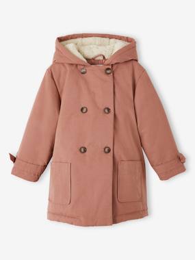 Girls-Coats & Jackets-Hooded Parka in Chic Peachskin Effect Fabric for Girls