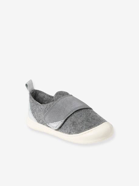 Felt Indoor Shoes with Hook-and-Loop Strap, for Babies marl grey - vertbaudet enfant 