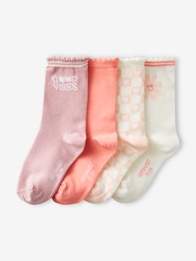 -Pack of 4 Pairs of Vintage-Style Socks for Girls