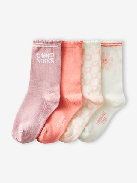 Pack of 4 Pairs of Vintage-Style Socks for Girls rose - vertbaudet enfant 