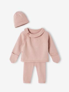 Baby-Knitted Ensemble, Cardigan + Leggings + Beanie for Babies