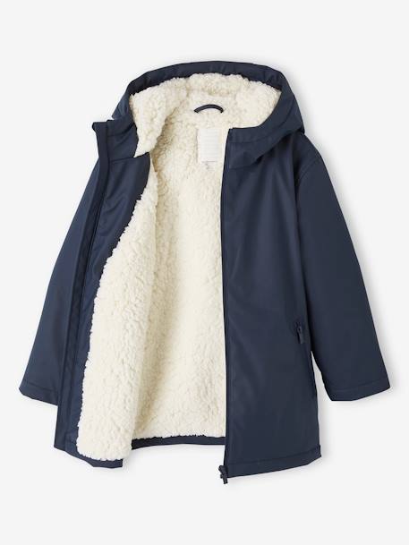 Ciré à capuche garçon doublé sherpa bleu nuit+vert sauge - vertbaudet enfant 