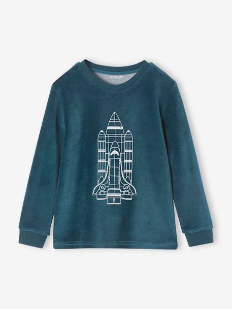 Velour Pyjamas with Glow-In-The-Dark Rocket for Boys peacock blue - vertbaudet enfant 