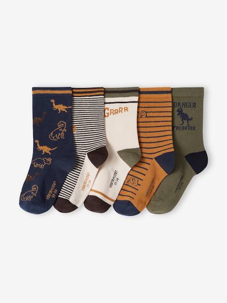 Pack of 5 Pairs of 'Dino' Socks for Boys pecan nut - vertbaudet enfant 