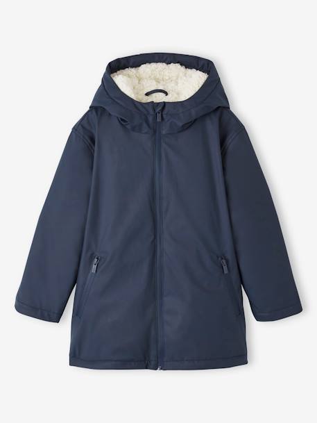 Ciré à capuche garçon doublé sherpa bleu nuit+vert sauge - vertbaudet enfant 