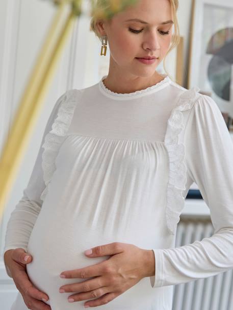 Blouse with Broderie Anglaise Ruffles for Maternity ecru - vertbaudet enfant 