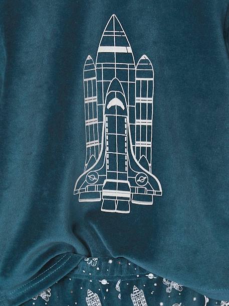 Velour Pyjamas with Glow-In-The-Dark Rocket for Boys peacock blue - vertbaudet enfant 
