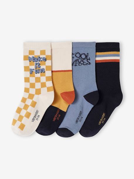 Pack of 4 Pairs of 'Vintage' Socks for Boys turquoise - vertbaudet enfant 