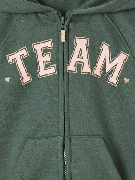 Hooded Jacket with 'Team' Sport Motif for Girls green+navy blue - vertbaudet enfant 