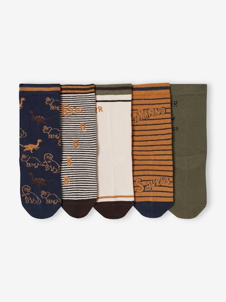 Pack of 5 Pairs of 'Dino' Socks for Boys pecan nut - vertbaudet enfant 