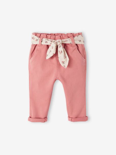 Trousers with Fabric Belt for Babies old rose - vertbaudet enfant 