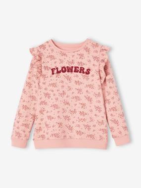 Girls-Cardigans, Jumpers & Sweatshirts-Sweatshirts & Hoodies-Sweatshirt with Ruffles & Message for Girls