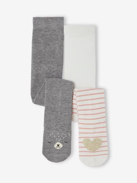 Pack of 2 Pairs of Tights, Hearts/Animals, for Baby Girls slate grey - vertbaudet enfant 