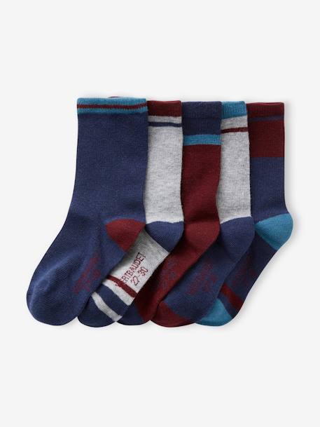 Pack of 5 Pairs of Colourblock Socks for Boys bordeaux red+green - vertbaudet enfant 