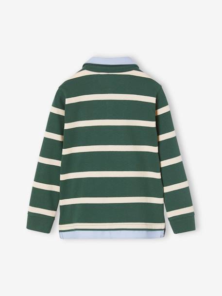 Striped 2-in-1 Effect Polo Shirt, for Boys English green+navy blue+Red Stripes - vertbaudet enfant 
