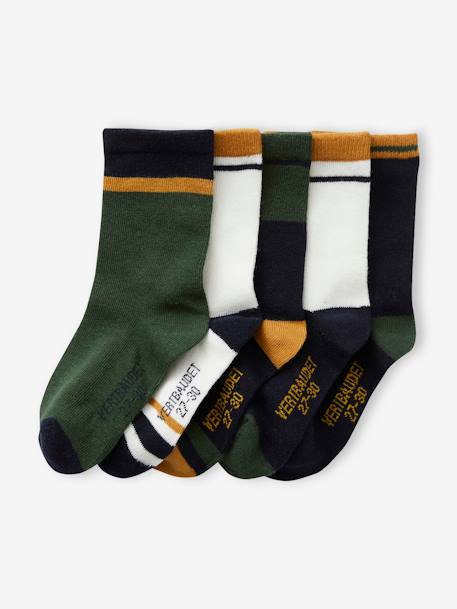 Lot de 5 paires de chaussettes colorblock garçon - vert, Garçon