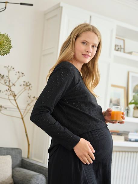 T-shirt broderie anglaise réversible grossesse et allaitement noir - vertbaudet enfant 