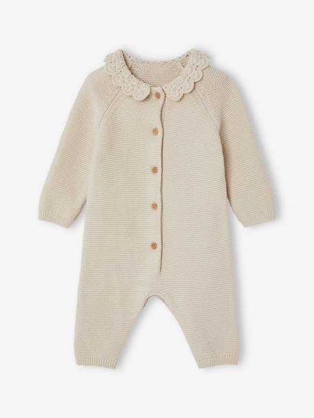 Combinaison en tricot bébé col en crochet écru - vertbaudet enfant 
