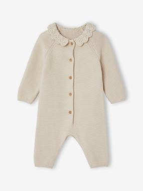 Knitted Jumpsuit with Crochet Collar for Babies  - vertbaudet enfant