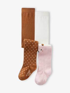 -Pack of 2 Pairs of Tights, Dots/Animal, for Baby Girls
