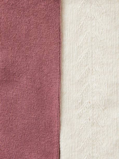 Pack of 2 Pairs of Tights, Openwork/Plain, for Baby Girls plum - vertbaudet enfant 