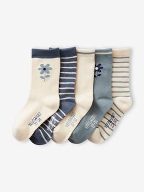 Pack of 5 Pairs of Floral/Striped Socks for Girls  - vertbaudet enfant