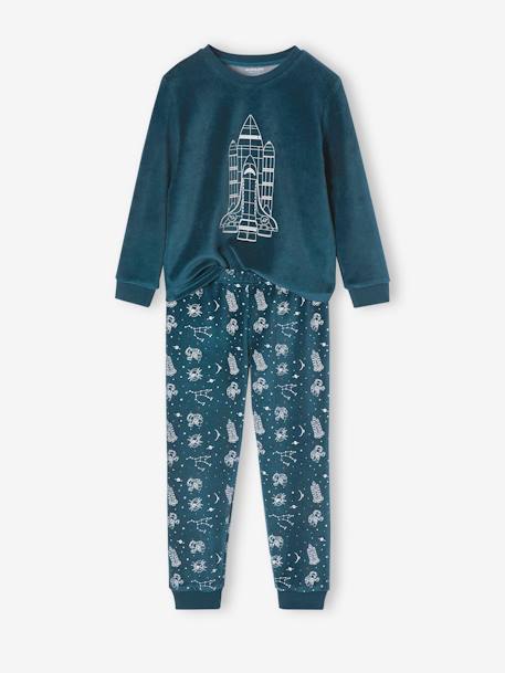 Velour Pyjamas with Glow-In-The-Dark Rocket for Boys peacock blue - vertbaudet enfant 
