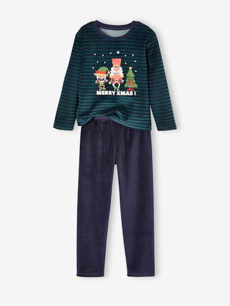 Pyjama long garçon velours noël vert - vertbaudet enfant 