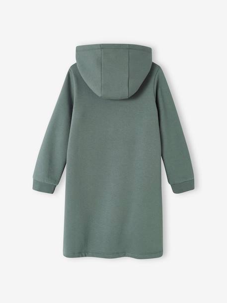 Fleece Dress with Hood & Fancy Details for Girls BLUE MEDIUM SOLID WITH DESIGN+green+old rose - vertbaudet enfant 