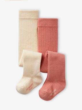 Pack of 2 Pairs of Rib Knit Tights for Baby Girls  - vertbaudet enfant