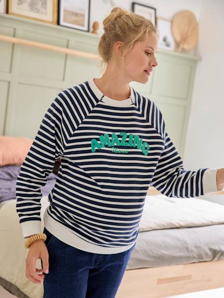 Striped Fleece Sweatshirt, Maternity & Nursing Special navy blue - vertbaudet enfant 