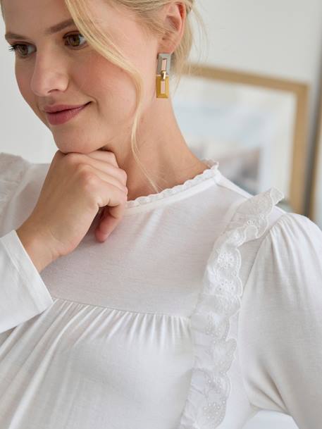 Blouse with Broderie Anglaise Ruffles for Maternity ecru - vertbaudet enfant 