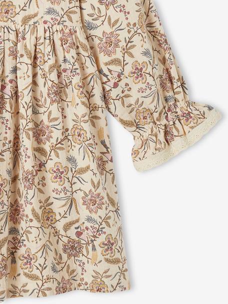 Robe à fleurs en gaze de coton fille beige imprimé - vertbaudet enfant 